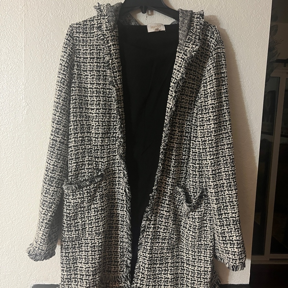 Laundry By Shelli Segal Black and White Tweed Teddy Jacket